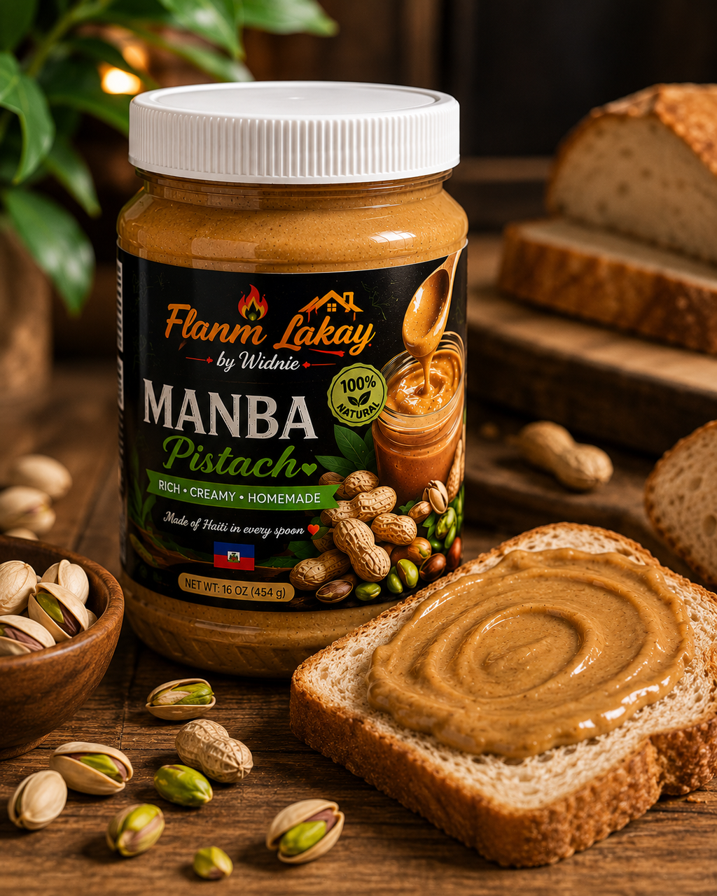 🌶🔥Flanm lakay by  Widnie manba  pistach 16 oz,473 ml🥜